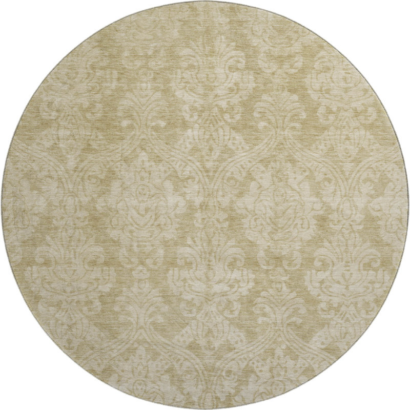 Premium Machine Washable Honig AMF1659 Damask Rug, Round 8'