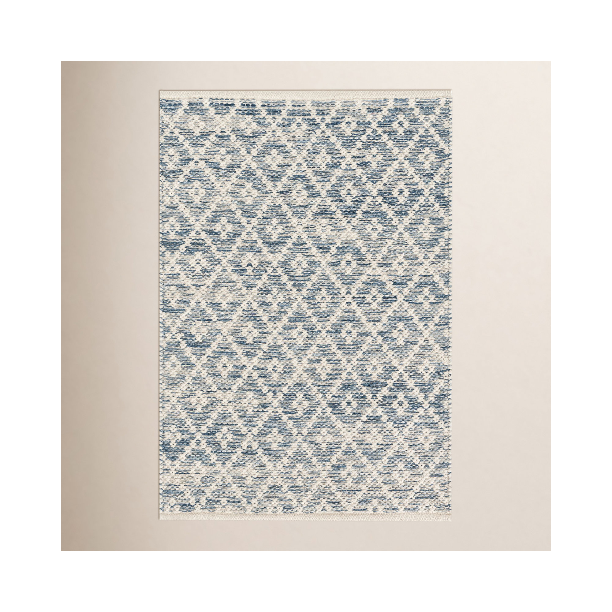 Melange Diamond Blue Handwoven Cotton Rug, Rectangle 4' x 6'