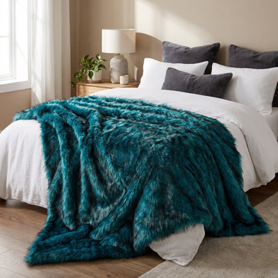 Jeté de luxe en fausse fourrure fabriqué à la main en peluche bleu azur Plutus