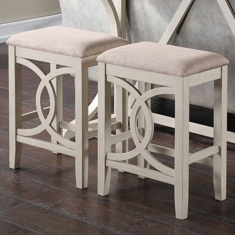 Upholstered Counter Stool with Solid Wood Frame, Bisque