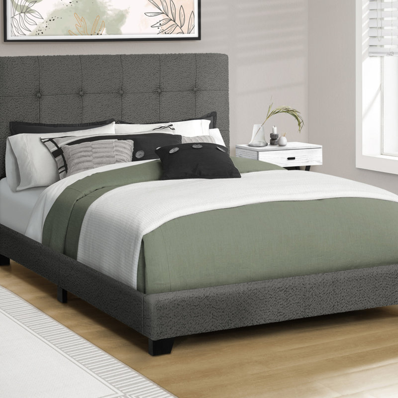 Lit, double, chambre à coucher, tapissier, cadre seulement, transitionnel