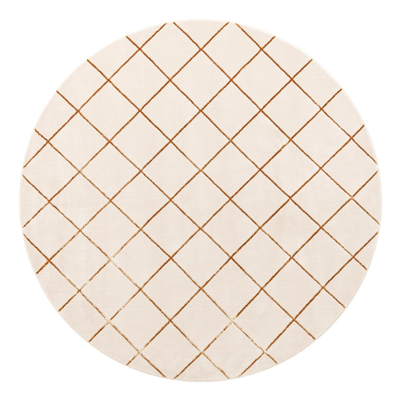 Latitude Run® Checks Nikica Rug White and Gold, Round 7'10"