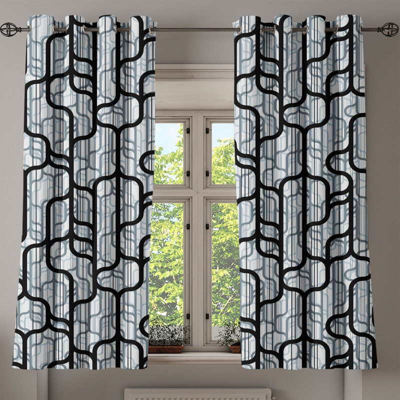 Red Barrel Studio® Abstract Modern Art Grommet Curtain Geometric Vibes 50" x 72" Charcoal Grey Pale Grey, 50" W x 54" L