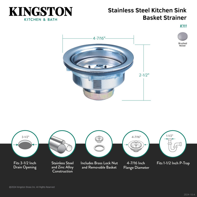 Kingston laiton Tacoma 3 1/2 pouces évier de cuisine panier crépine seulement