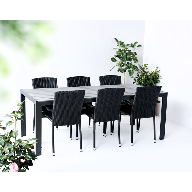 Borys 6 - Person Wicker Patio Dining Set with Rectangular Table, Grey