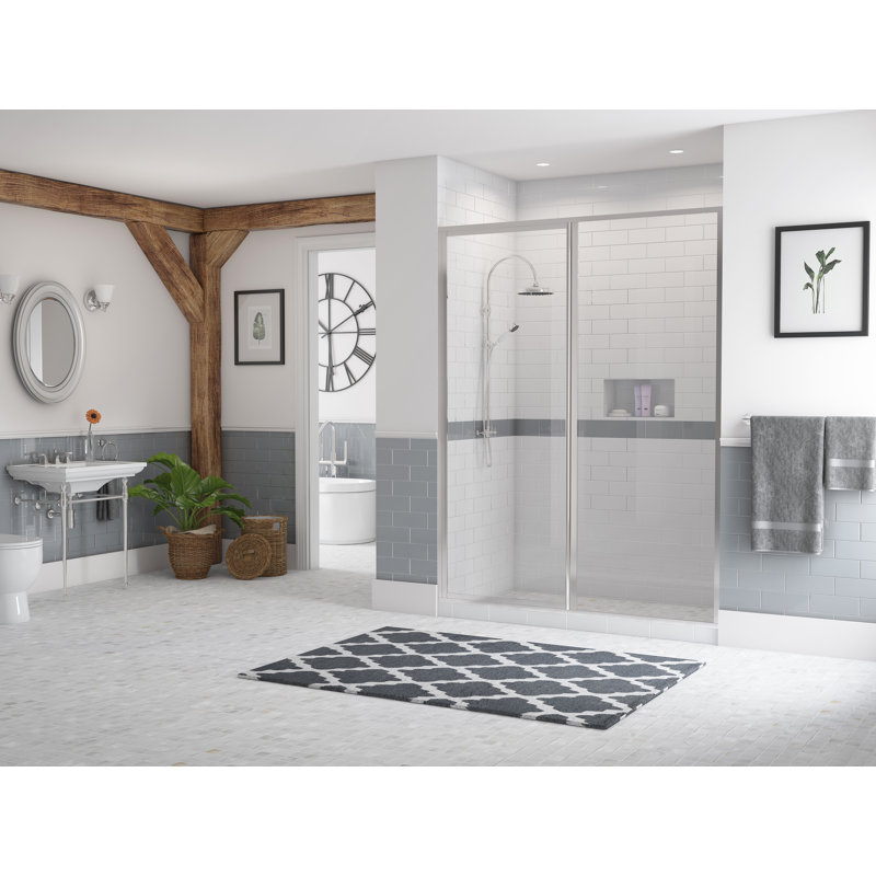 Legend Series 39" x 69" Hinged Framed Shower Door, Brite Silver (Chrome), Clear