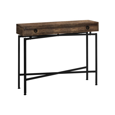 Console d'appoint pour entrée, stratifié brun et métal noir, avec tiroir de rangement pour clés et courrier, base en métal, idéale pour le salon, la chambre ou l'entrée.