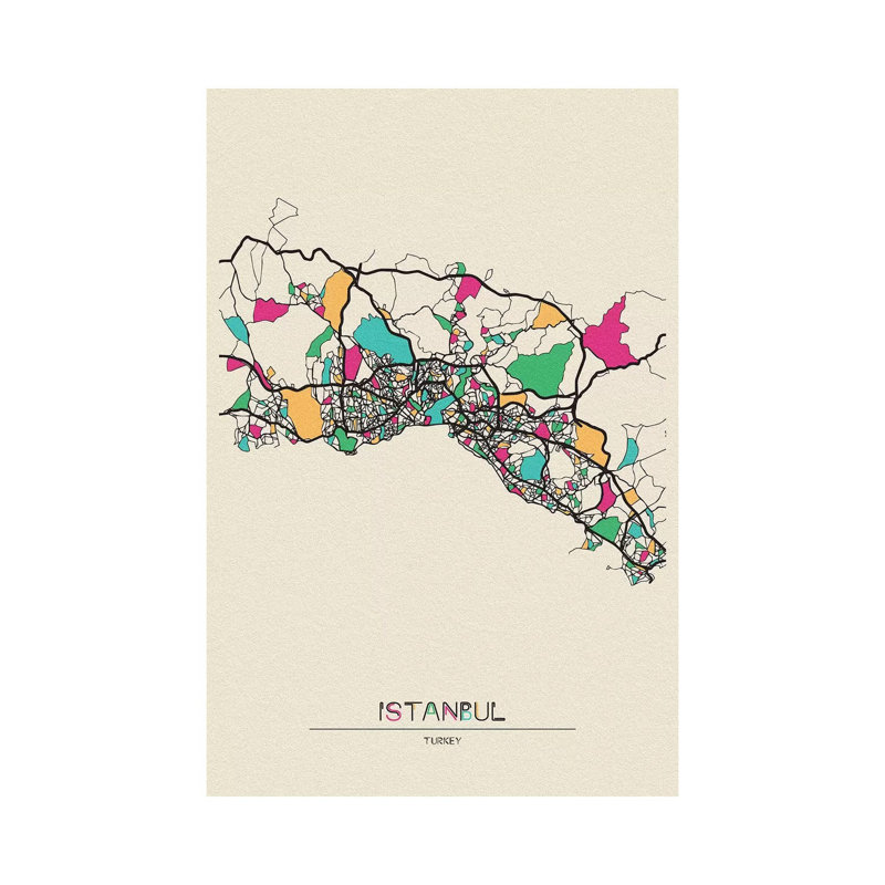 «Istanbul, Turquie Map» par Ayse Deniz Akerman - impression sur toile tendue, H 26 po x l 18 po x 1,5 po