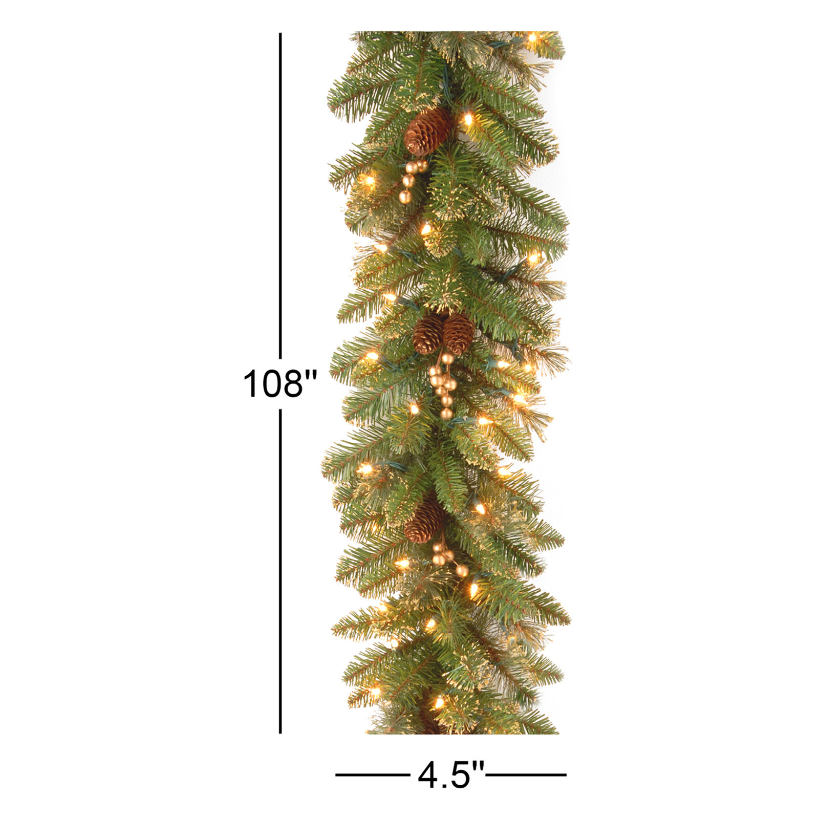 108" Pre-Lit Gold Pine Christmas Garland