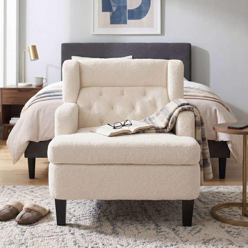 Fauteuil d'appoint rembourré capitonné pour le salon et la chambre à coucher, beige, Beige