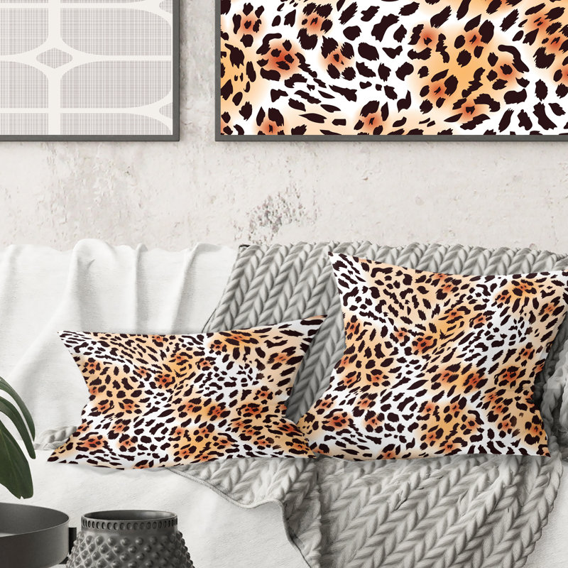 Coussin Leopard Fur Safari II - Mid-Century, 12 po x 20 po, Brun, Rectangulaire