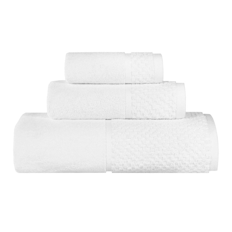 Eliora Lodie Cotton Plush Soft Absorbent Jacquard Solid 3 Piece Towel Set, White