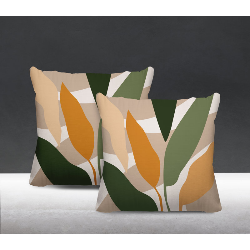 Jeté carré en polyester / mélange de polyester intérieur / extérieur, L 15 po x H 15 po, Orange / beige