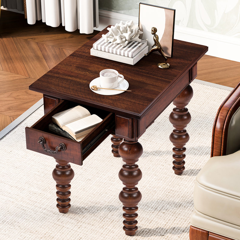 Table de bout en noyer antique, tiroir pour objets décoratifs, installation rapide et plateau de table en bois, outils de rangement rétro en forme de bulles, placage, pieds tournés
