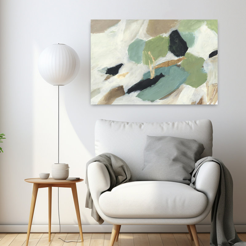 Vert, sérénité, art biologique moderne et abstrait, H 24 po x l 36 po