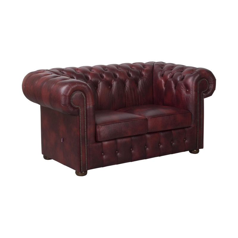 Tamico 2 Seater Genuine Leather Loveseat, Cherry, 80cm H x 160cm W x 90cm D