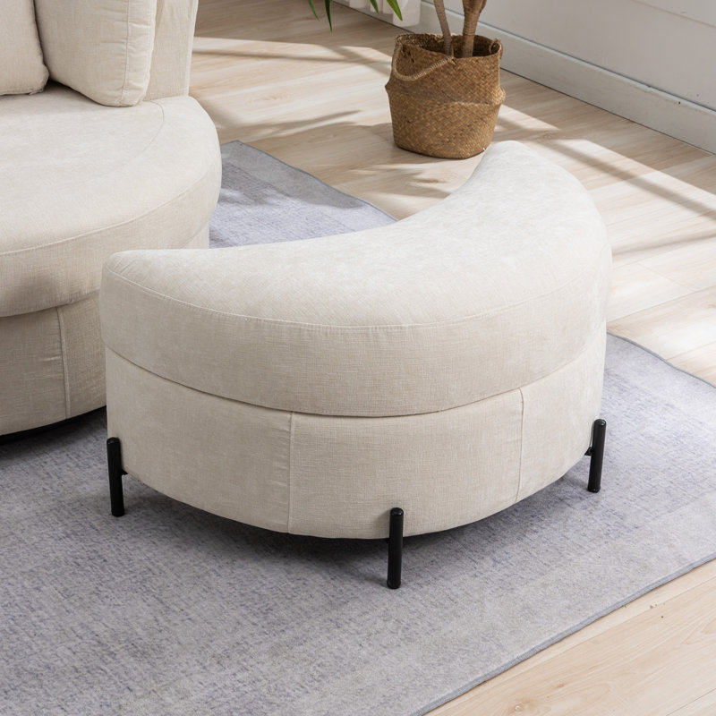 Achorn 32.8" W Upholstered Storage Ottoman, Beige Chenille
