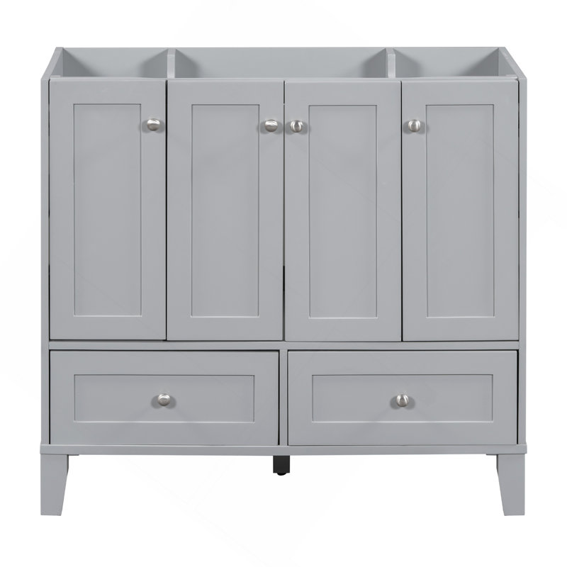 Meuble-lavabo de 36 po sans comptoir, armoire de rangement en bois massif seulement, meuble-lavabo autoportant avec 4 portes à fermeture douce et 2 tiroirs