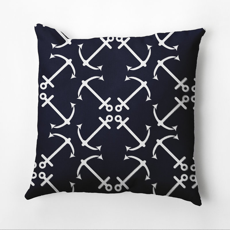 Anchor's Up Outdoor Square Pillow Cover & Insert, Navy Blue, 26"H x 26"W