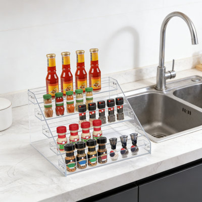 Acrylic Tiered Spice Rack Organizer - 5-Tier Clear Vertical Shelf For Countertop, Cabinet & Pantry Storage, Space-Saving Design For Spice Jars, Bottles & Kitchen Supplies