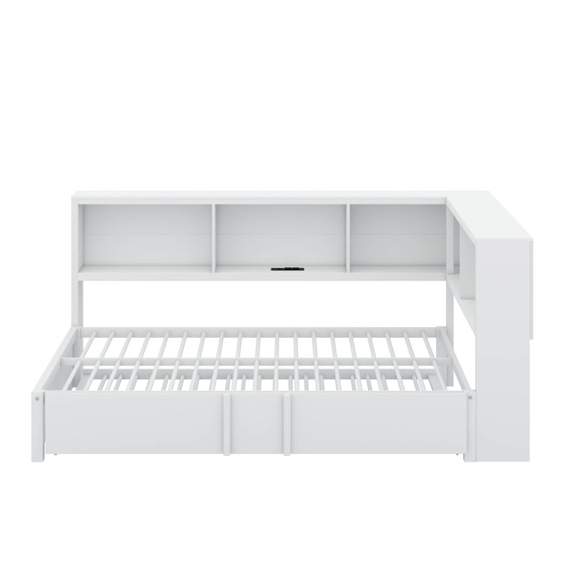 Full Size Metal Daybed With Trundle,Storage Cabinets And USB Ports, White