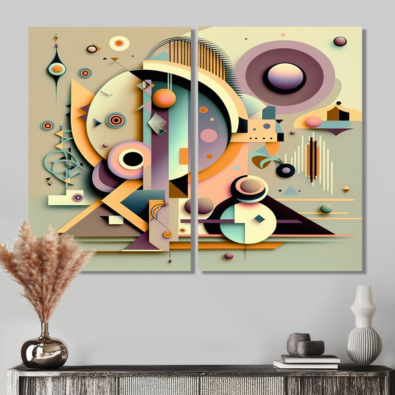 Pastel Art déco II - grand art mural géométrique 2 pièces, 36" H x 48" W, Wrapped Canvas, Does Not Apply