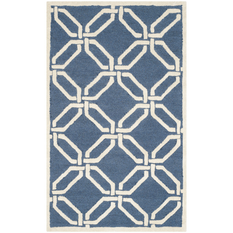 Deedgra Hand Tufted Wool Geometric Rug, Rectangle 4' x 6'