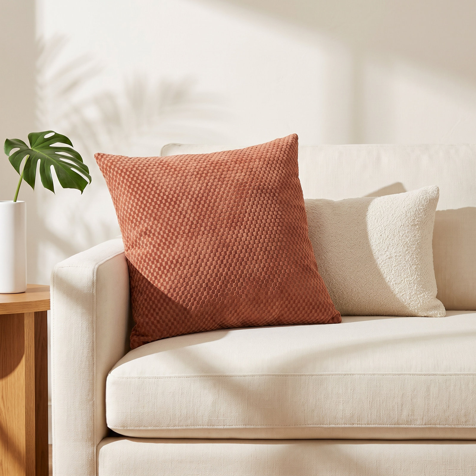 Zoya Textured Cotton Throw Pillow, Terracotta