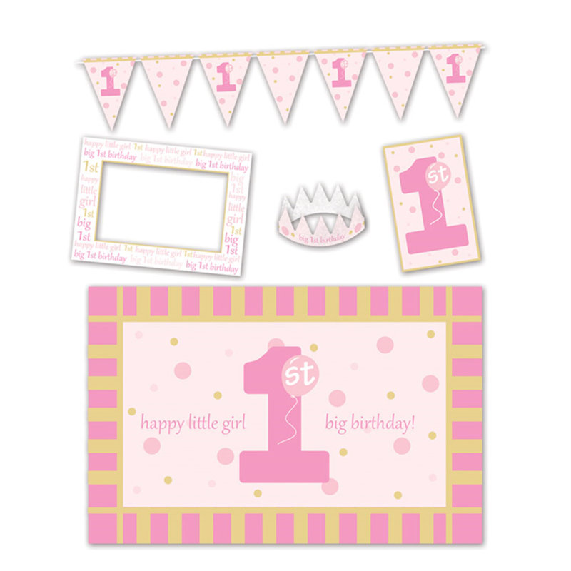 Ensemble 5 pièces pour la décoration de 1re anniversaire, Rose