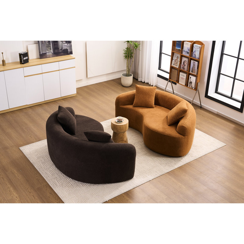S - Canapé modulaire en chenille orange à double profondeur incurvé, sans assemblage, idéal pour les petits coins de café, L 66,9 po, 400 lb, siège souple moyen, dossier coussiné, accoudoirs évasés, mousse haute résilience, coussins décoratifs