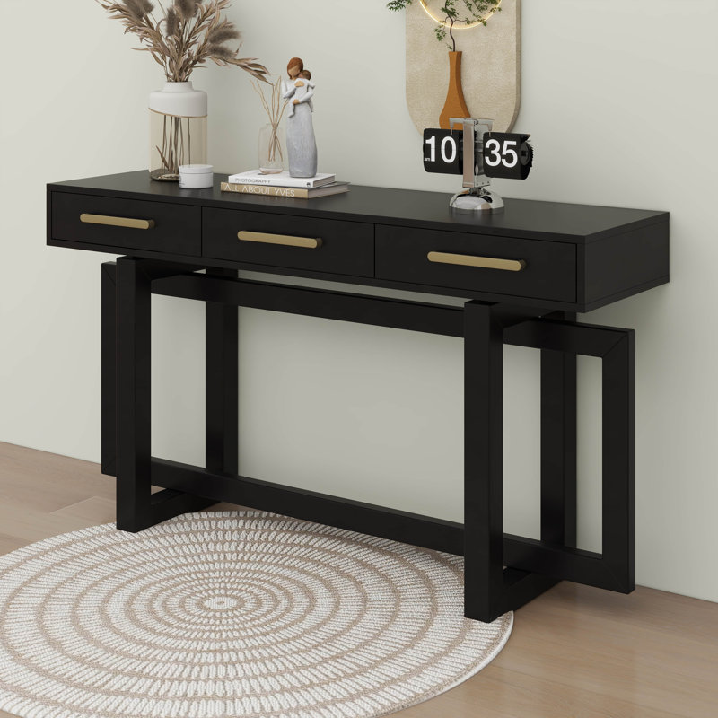Elegant Console Table With Three Drawers, Extra Long Entryway Table, Black