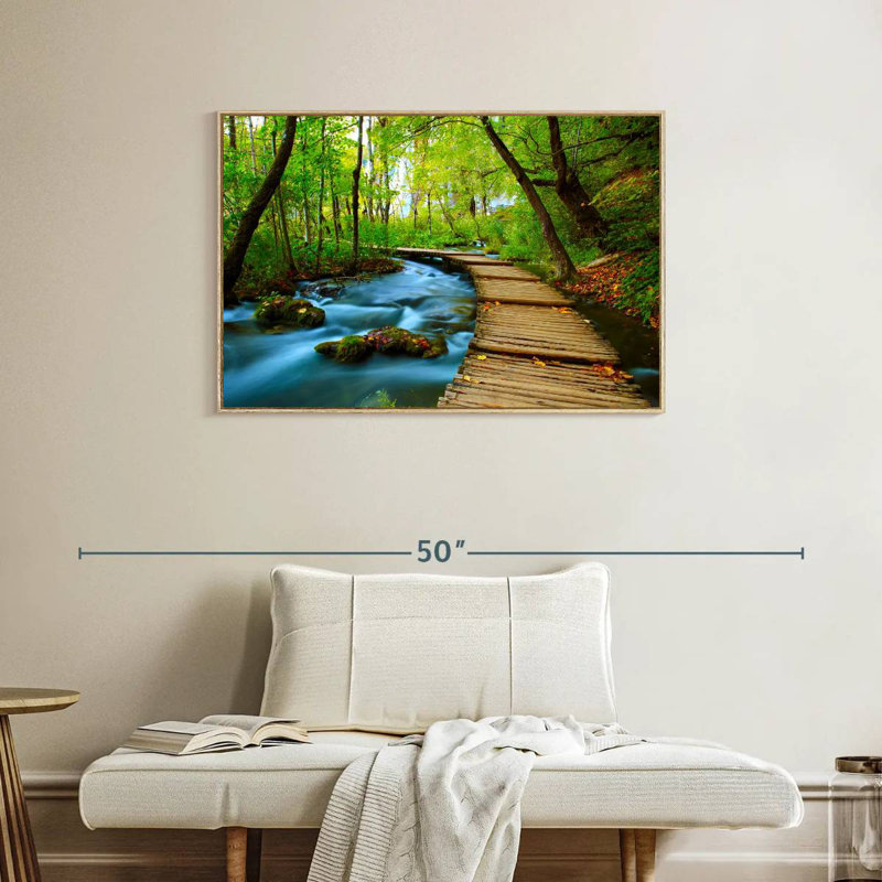Promenade dans la forêt, Cadre flottant en bois naturel, 37 po x 25 po
