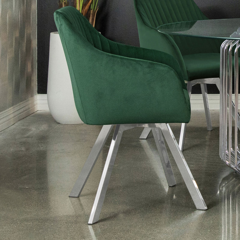 Asaria 19.5'' H Tufted Upholstered Armchair, Velvet Green, Chrome
