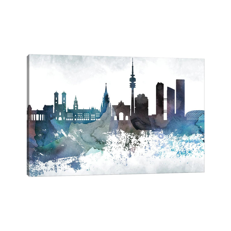 Munich Bluish Skyline by WallDecorAddict - Wrapped Canvas Gallery-Wrapped Canvas Giclée, 20.32cm H x 30.48cm W x 1.9cm D
