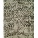 Damask Hand-Knotted Wool Area Rug in Gray