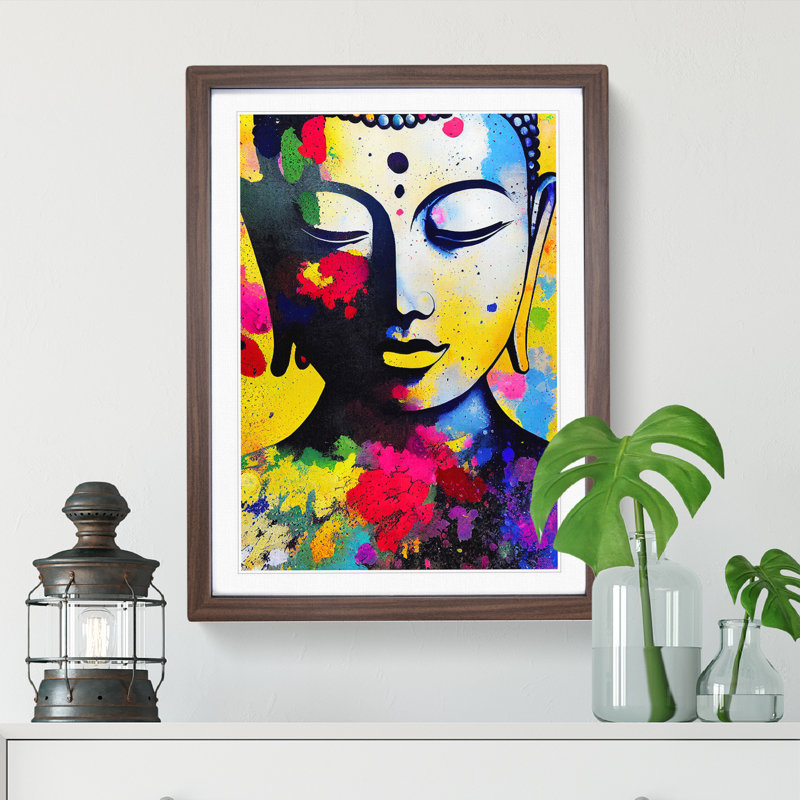 Buddha Splashed No.4 - Single Picture Frame Print, 64cm H x 46cm W x 2cm D, Walnut
