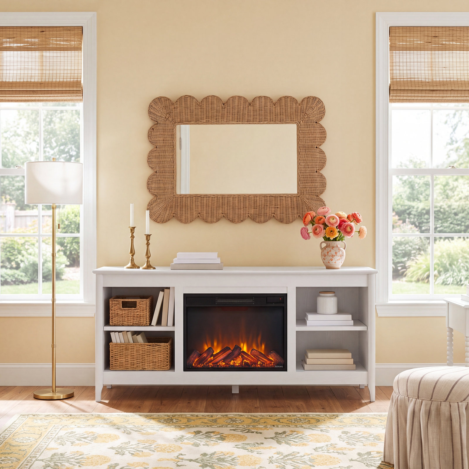 Fraley Electric Fireplace TV Stand, Whitewash