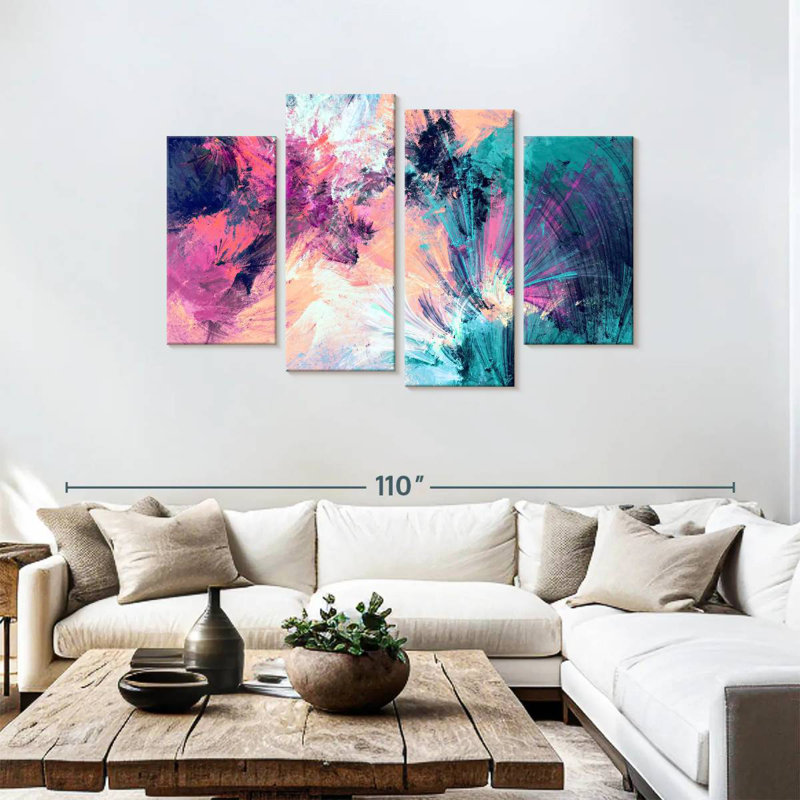 Avery rose et bleu abstrait, H 48 po x l 75 po