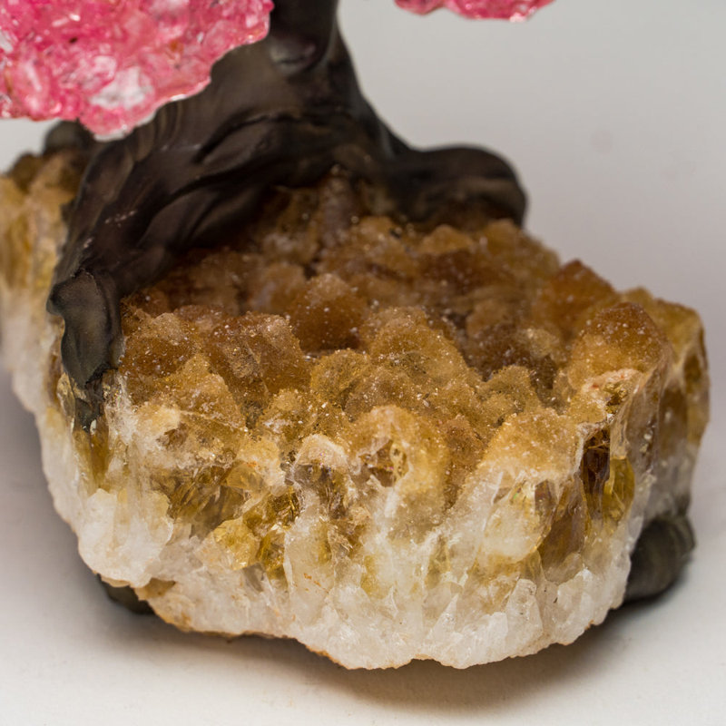 Genuine Rose Quartz Clustered Gemstone Tree On Citrine Matrix (4")