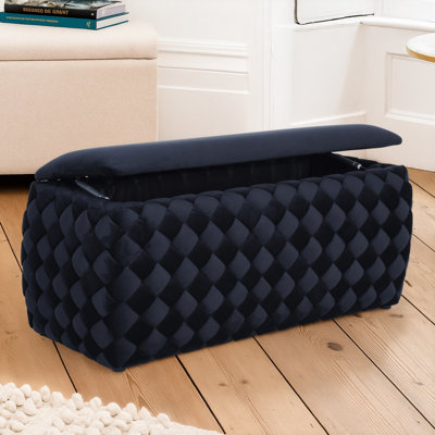97cm Wide Velvet Rectangle Solid Colour Standard Ottoman with Storage