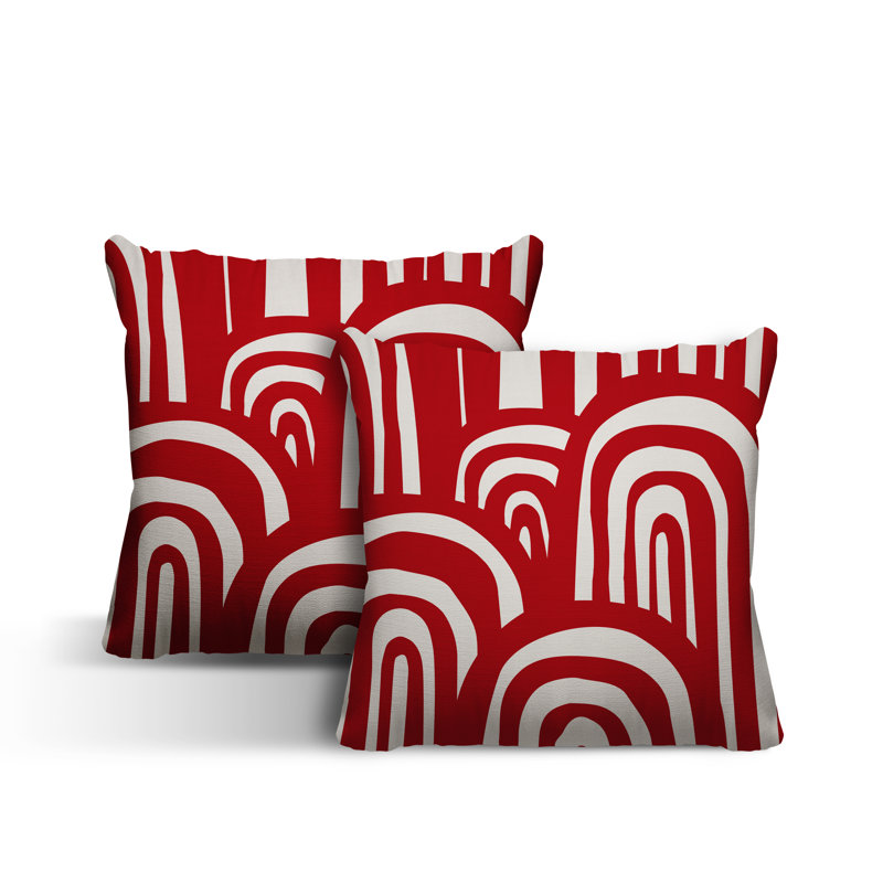 Abstract Outdoor Reversible Throw Pillow, 19W" x 19H", Red