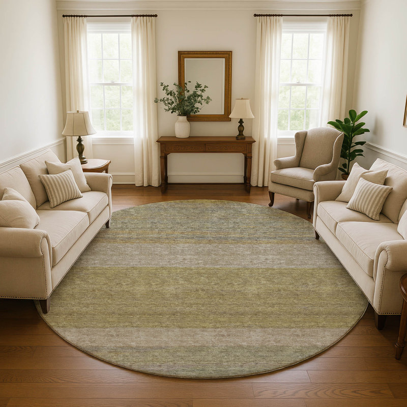 Premium Machine Washable Brennon AMF1624 Stripes Rug, Round 8'