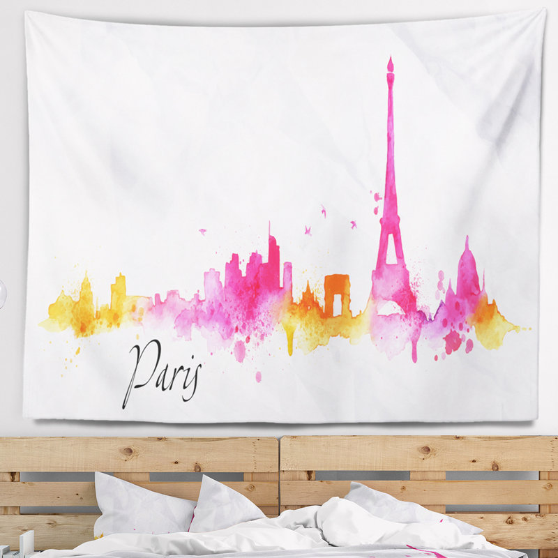 Paysage urbain tapisserie silhouette rose paris, H 32 po x l 39 po