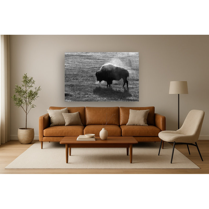 Art mural en verre trempé sans cadre noir et blanc Buffalo - 40 po x 60 po