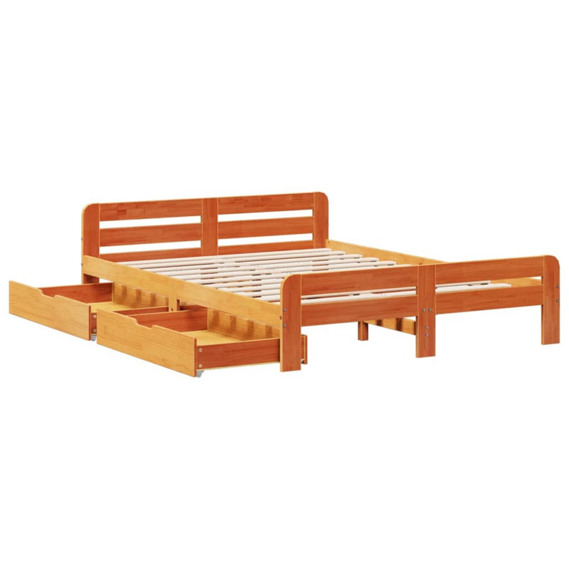 Solid Wood Storage Bed, Kingsize (5'), Wax Brown