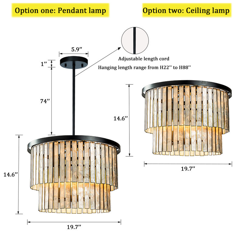 Johncarl 5 Light Modern Coastal Natural Capiz Shell Chandelier in Black Lighting