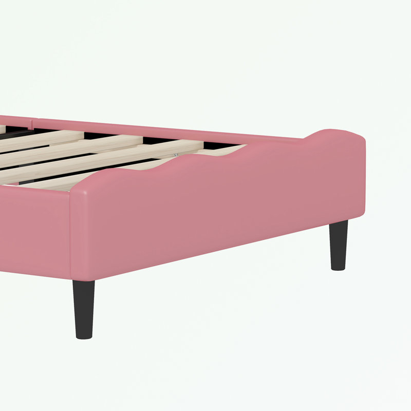 PU Leather Princess Bed with Tufted Headboard, Twin