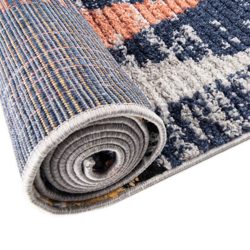 Tapis bleu / rose / jaune / gris / blanc Fidelia, Rectangle 6 pi x 9 pi