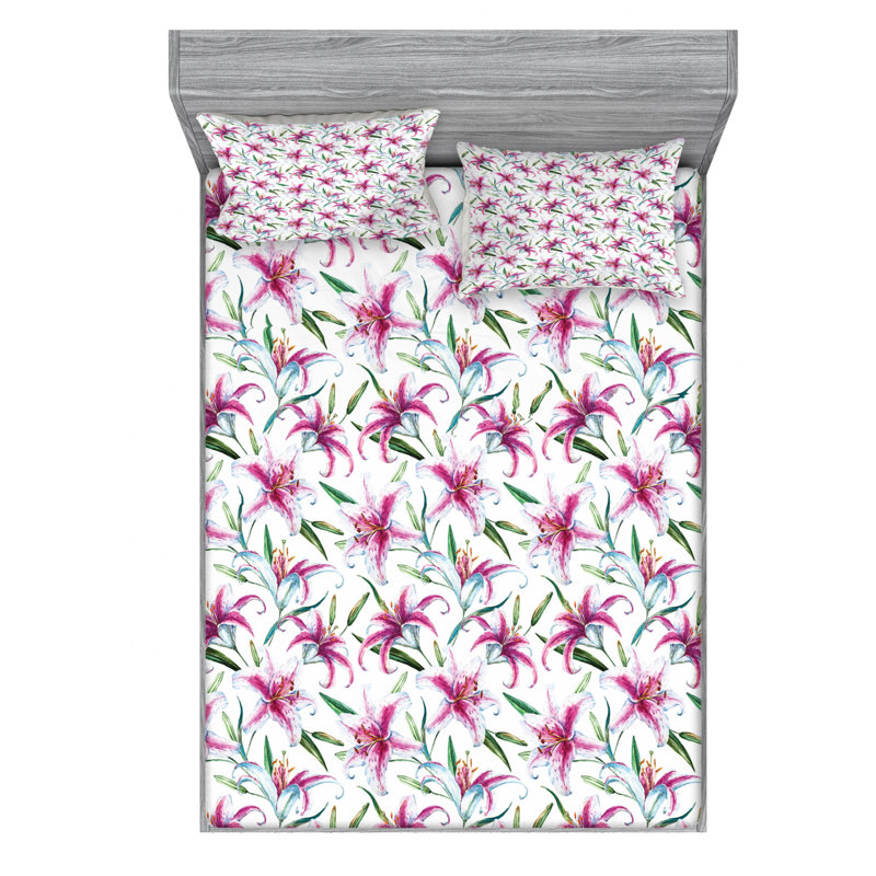 Microfiber Floral Sheet Set, Queen Sheet Set with Fitted Sheet