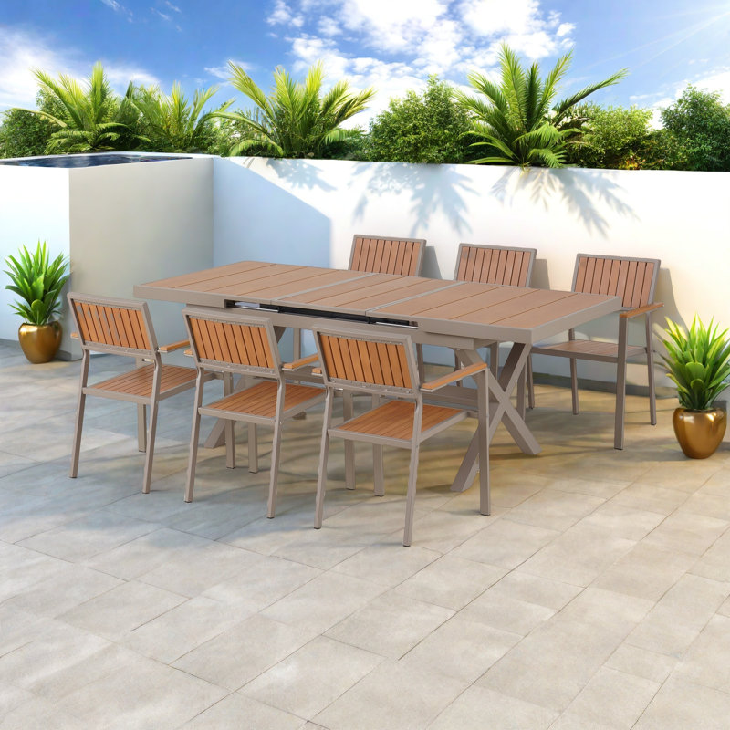 Ensemble de table d'extérieur Freedom comprenant six chaises et une table extensible, Vert / Naturel